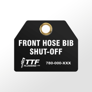 Plumbing Plastic Valve Tags - Front Hose Bib Shut-off Labels